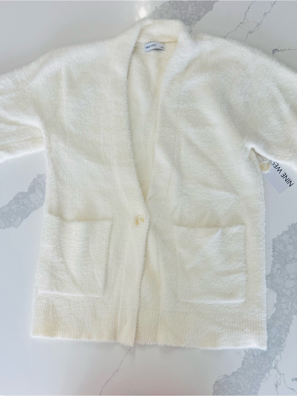 Nine West Ivory Plush Open-Front Cardigan
